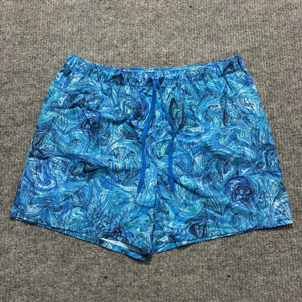 Reel Legends Mens Swim Trunks Size XL Blue Swirl Print Pull On Beach Shorts